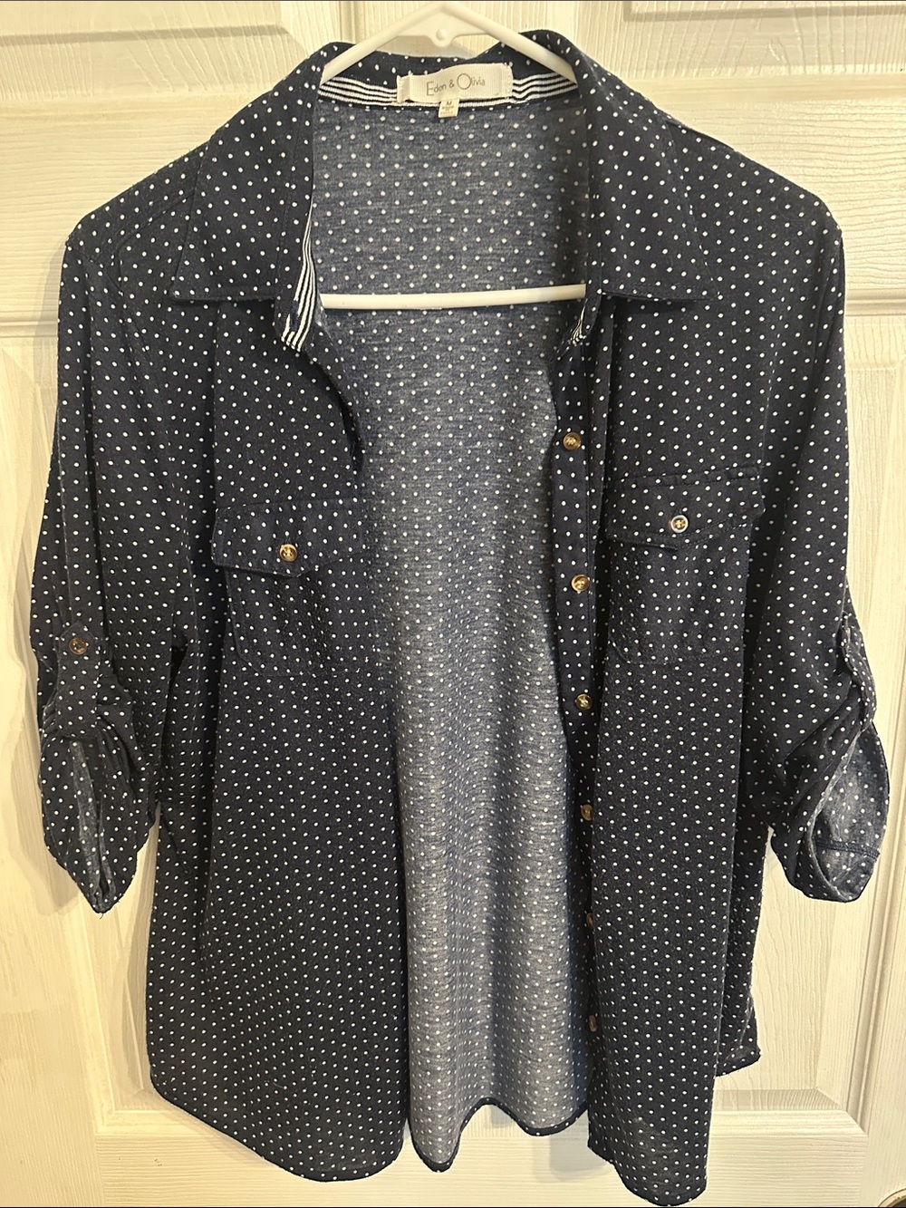 Eden & Olivia Navy Polka Dot Button-Up Shirt